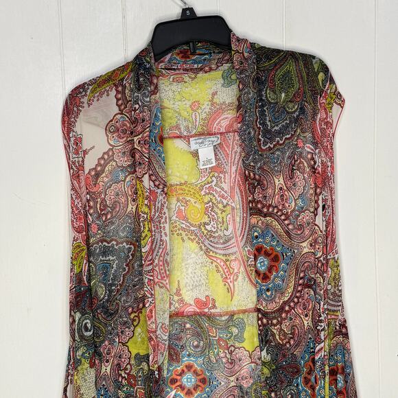 Molly + Maxx Womens Kimono Size Large Layering Boho Festival Sleeveless Sheer - Picture 2 of 8